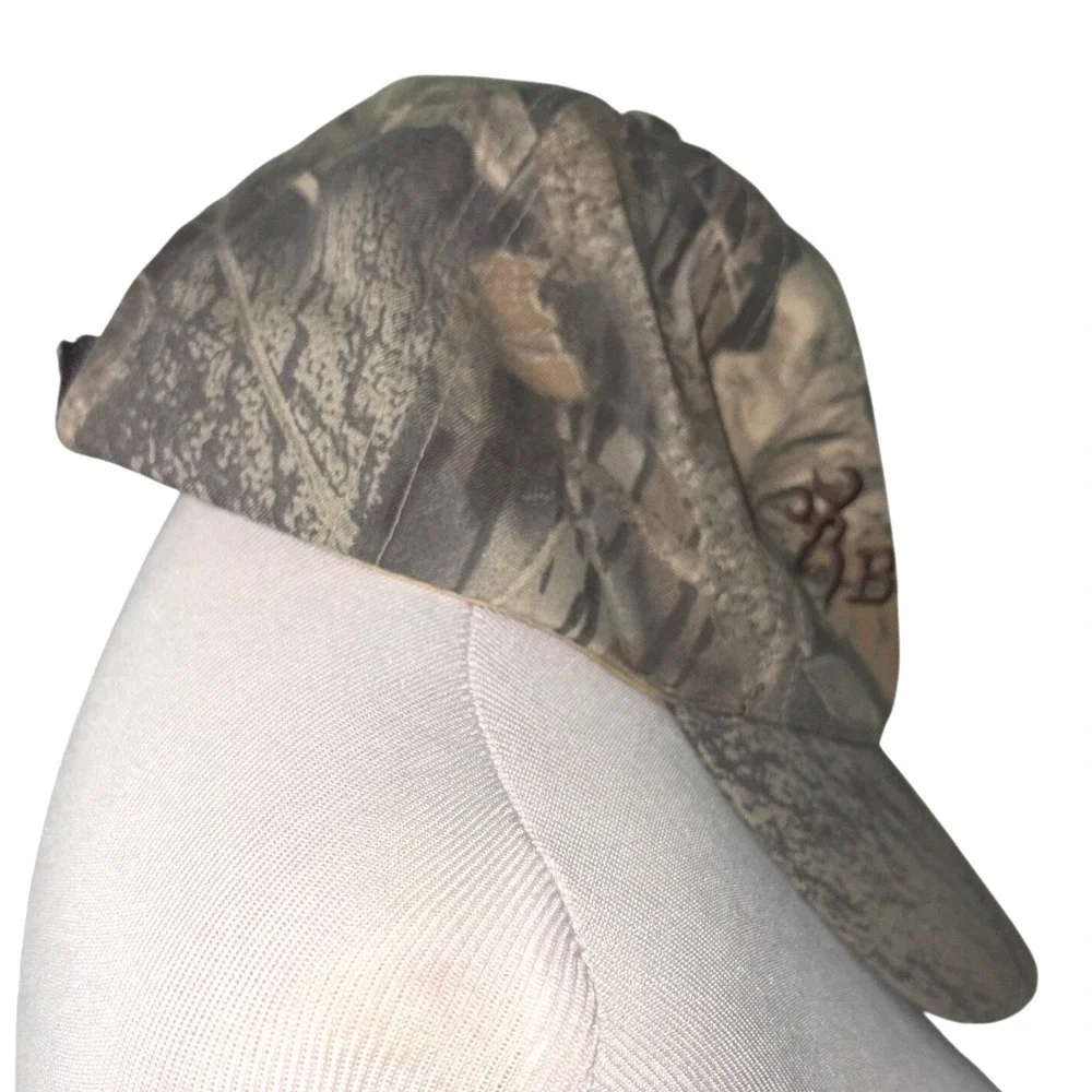 Vintage 90s Browning Hat Cap Mens Mossy Oak Camo Embroidered Logo Hunting OSFA